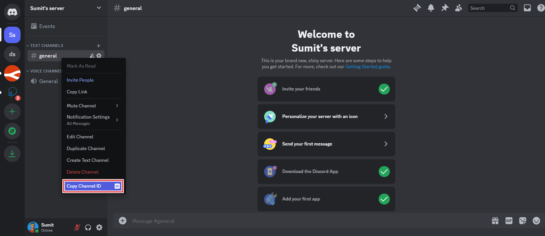 Screenshot showing 'copy channel id' option "Screenshot showing 'copy channel id' option"