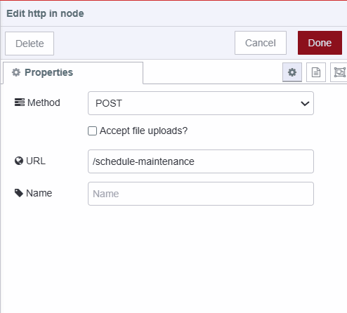Screenshot displaying webhook http-in nodes configuration "Screenshot displaying webhook http-in nodes configuration"